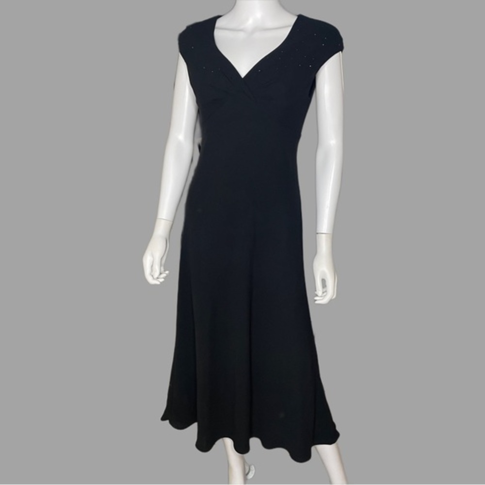 Vintage S.L Fashions Fit & Flare Elegant Black Dress With Cap Sleeves